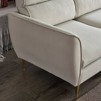 L-Shaped Sectional Sofa with Footstool, Plaid Fleece 4 Seat Sofa Couch with Chaise Lounge and Electroplated Gold Triple Leg, Indoor Modular Sofa for Living Room Office Guestroom, 282*142*88cm
