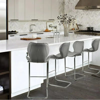 Bar Chair Set of 4, All PU Fabric Dining Chairs Kitchen Counter Bar Stools with Metal Legs, Modern Upholstered Bar Stools with Chrome Frame for Dining Kitchen, 14.2”D x 18.9”W x 39.4”H, Grey