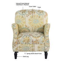 Accent Chairs, Single Sofa Chairs Upholstered Fabric Armchair with Gourd Shape Tapered Birch Wood Legs, Floral Pattern Armchair Comfy Reading Chair for Living Room Bedroom, Beige
