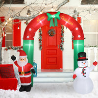 8Ft Lighted Christmas Inflatable Archway, Inflatable Santa Claus and Snowman Arch with 7 Lights, Indoor & Outdoor Holiday Decorations, Large Outdoor Patio Decorations Garden Props, 244 x 210 x 73cm