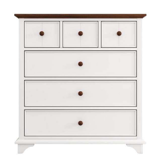 Wooden Captain 6 Drawer Dresser,Modern Wood Dresser Chest Organizers for Bedroom Living Room Kids' Room,White+Walnut