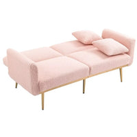 Accent Sofa, Tufted Loveseat Sofa, Convertible Sofa Bed with Two Pillow, Sleeper Sofa Couch with Metal Legs and Adjustable Backrest, Modern Recliner Sofa for Living Room, Bedroom, Offices, Pink
