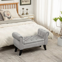 40"Storage Bench for Bedroom,End of Bed Bench with Rolled Arms,Velvet Button Tufted Storage Bench Sofa Stool with Nailhead,Long Storage Bench Ottoman Bench for Entryway Living Room,Light Gray