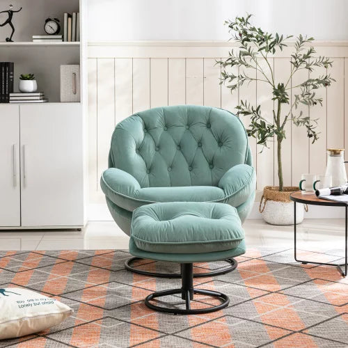 JINS & VICO Velvet Swivel Accent Chair,Modern Lounge Chair with Metal Base Frame & Footrest,Comfortable Single Leisure Sofa Chair Reading Chair with 360 Degree Swiveling for Living Room,Teal