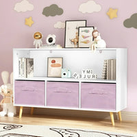 Bookshelf Bookcase with Collapsible Fabric Drawers and Open Shelf, Storage Bookshelf with Wood Legs and Wide Top, Children's Book Display, Storage Cabinet Organizer for The Living Room