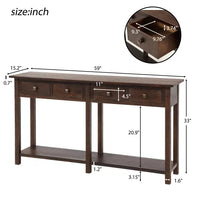 Rustic Solid Wood Console Table Entryway Table with 4 Drawers and Bottom Shelf, Brushed Texture Sofa Table Buffet Sideboard Table for Living Room/Bedroom/Entryway/Hallway(Espresso)