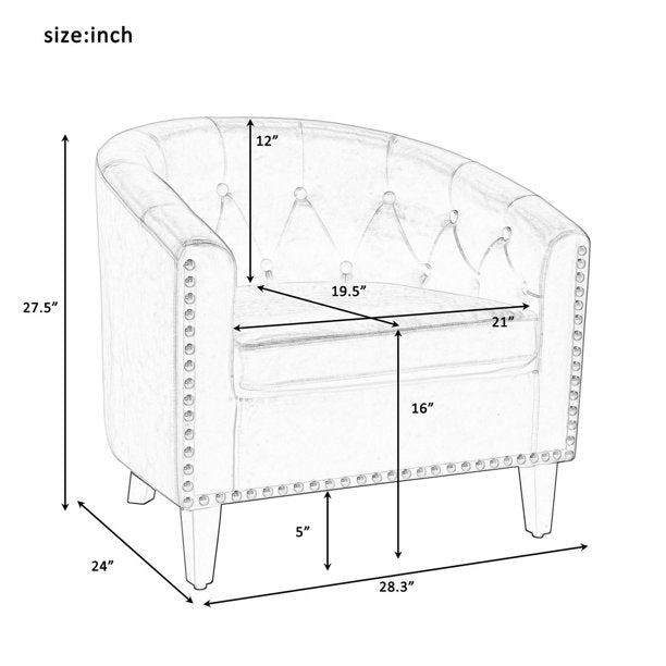 Linen Fabric Tufted Barrel Chair Tub Chair for Living Room Bedroom, Club Chairs with Rubber Wood Legs, 24''D x 28.3''W x 27.5''H, Grey