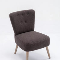 Teddy Fabric Slipper Chair Modern Accent Chair with Button Ergonomic Backrest, Upholstered Comfy Side Chair with Solid Wood Legs for Living Room Bedroom Make-Up Room, Dark Gray