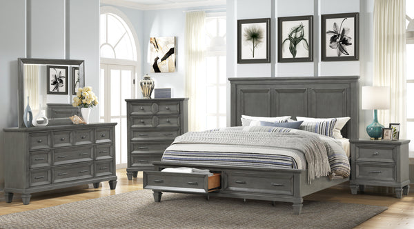 6 Piece King Size Bedroom Set, High End Wood Platform Bed Frame with 2 Drawers, 2 Nightstands, Chest, Dresser and Mirror, Wood Bedroom Furniture Sets for Adults, 90''L X 82''W X 64''H