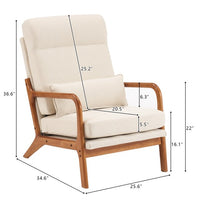 Accent Leisure Chair, Mid-Century Modern Arm Chair with Solid Wood Armrests and Legs, High Back Accent Chair with Thick Seat Cushion and Backrest for Living Room Bedroom Balcony Studio, White