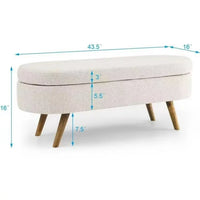 Ottoman Bench with Storage,Linen Fabric Upholstered Bench Bedroom Oval Storage Bench with Rubber Wood Legs for Living Room Bedroom Entryway,Beige