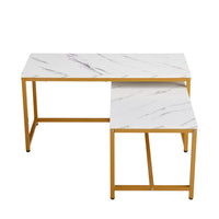 Rectangle Nesting Coffee Table Set of 2, Modern Cocktail Table with Golden Metal Frame with White Marble Top, Living Room End Tables Set of 2 for Office Balcony Bedroom, 35.43"Lx15.74"W, White