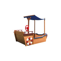 Pirate Ship Kids Sandbox, Wooden Sandbox with Storage Bench and Seat, Outdoor Sand Boxes for Kids Ages 3-8 Years Old Backyard, 63" L x 30.7" W x 40.5" H, Natural Wood