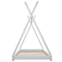 Twin Size House Bed Tent Bed for Kids Toddlers and Teens, Montessori Wood Floor Bed Frame with Sturdy Slats Support and Canopy Rack, Playhouse Design, No Box Spring Needed, White
