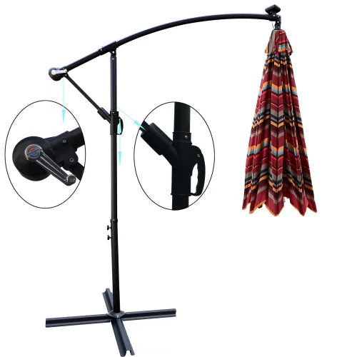 360-Degree Rotation 9.6ft Patio Umbrella,Cantilever Hanging Umbrella with Crank Handle,Extra-large Outdoor Canopy with Cross Base,8pcs Steel Ribs and Iron Pole,for Garden Poolside Backyard