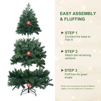 5ft Christmas Tree Unlit, Green Flocking Artificial Christmas Tree with Realistic Branches and Thicken Base, Hinged Xmas Tree for Home, Office, Party Decoration