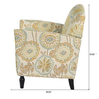 Accent Chairs, Single Sofa Chairs Upholstered Fabric Armchair with Gourd Shape Tapered Birch Wood Legs, Floral Pattern Armchair Comfy Reading Chair for Living Room Bedroom, Beige