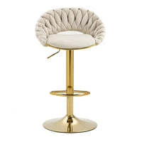 TRIPLE TREE 2-Piece Swivel Bar Stools, Counter Height Bar Chairs with Footrest and Adjustable Metal Leg, Modern Dining Chairs with Tufted Backrest for Living Room, Pub, Kitchen, Ivory
