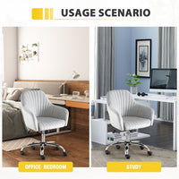 Home Office Chair,Modern Velvet Executive Desk Chair Accent Armchair with Lumbar Support,360°Swivel Adjustable Task Chair with Soft Seat,Vanity Chair with Metal Base for Living Room Office,Light Gray