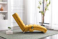 Electric Massage Chaise Lounge, Linen Indoor Lounger with Remote Control and Side Pocket, Ergonomic Indoor Royal Chair for Office, Living Room, Bedrooom, Mustard