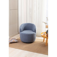Swivel Accent Chair, Teddy Fabric Accent Armchair Barrel Chair With Black Metal Ring, Upholstered Swivel Vanity Chair, Comfortable Leisure Single Sofa for Living Room, Bedroom, Nursery, Make-up, Blue