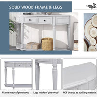 Console Table Sofa Table, Retro Circular Curved Design Console Table, Buffet Sideboard Storage Cabinet with Open Style Shelf Solid Wooden Frame and Legs, 2 Top Drawers, Gray Wash