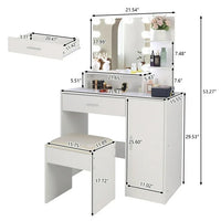Makeup Vanity Desk with Lighted Mirror and 3 Shelves, White Dressing Table with A Drawer and A Cabniet, Vanity Table with Metal Frame and Particle Board, Modern Vanity Table with Mirror for Bedroom