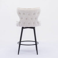 Set of 2 Bar Chairs, Modern Counter Height Bar Stools with Metal Legs and Padded Backrest, 37.4 Inch Height Linen Upholstered Dining Chairs for Living Room Dining Room Office, Beige