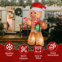 8ft Inflatable Gingerbread Man Holding Gift with 15W 5 LED Lights,Garden Gingerbread Man Decoration Outdoor Yard Christmas Decoration