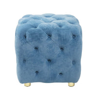 Modern Velvet Upholstered Ottoman, Button Tufted Round Ottoman Soft Foot Stool Padded Foot Rest with Metal Legs, Dressing Makeup Chair Comfortable Seat for Living Room, Bedroom, Entrance, Blue