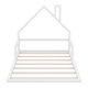 Full Size Floor Bed for Kids,Montessori Bed with House Shape Headboard and Railings, Wood House Bed with Slats for Boys and Girls,No Box Spring Needed,White
