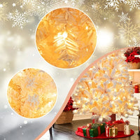 6ft Pre-lit Artificial Christmas Tree with 300 LED Warm White Lights, Cherry Blossom Color Snow Flocked Full Prelighted Xmas Tree with 600 Bendable Branches & Foldable Stand Christmas Holiday Deco