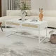 Coffee Tables with 2 Rattan Decorated Drawers, Modern Sofa Center Stand Table with Iron Frame and Smooth Tabletop for Living Room, White Frame