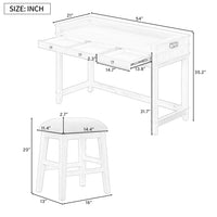 4-Piece Dining Bar Table Set, Counter Height Table Set with 3 Upholstered Stools, Multifunctional Console Table Set with 3 Drawers, USB Port and Power Strip, for Dining Room, Living Room, Natural