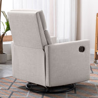 Modern Swivel Rocker Recliner Chair, Upholstered Glider Reclining Sofa Chair with Adjustable Backrest and Footrest, 360 Degree Swivel Nursery Recliner Chair Lounge Armchair for Living Room, Beige
