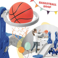 3 in 1 Toddler Slide and Swing Set, Indoor Playground Jungle Gym with Slide & Adjustable Swing & Basketball Hoops & 3-step Ladder, Freestanding Combination Climber Swing Playset Amusement Park, Blue
