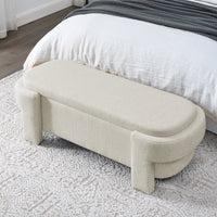 Storage Bench, 51.5-inch Chenille Upholstered Storage Ottoman Bench, End of Bed Storage Bench with Safety Hinge, Large Storage Ottoman Bench for Bedroom, Living Room, Foot of Bed, Beige