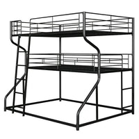 Metal Triple Bunk Beds with Long and Short Ladder, Full XL over Twin XL over Queen Size Bunk Bed with Full-Length Guardrails for Kids Teens Adults, Noise Free, No Box Spring Needed, Black