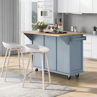 53.1"Rolling Mobile Kitchen Island Cart with Rubber Wood Drop Leaf Countertop and 3 Drawers, Rolling Kitchen Island with Smooth Wheels, Adjustable Shelves and 3 Drawers for Dining Room