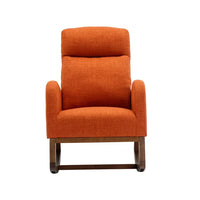 Modern Rocking Chair Nursery Upholstered Glider Chair with Side Pocket, Comfortable Rocking Accent Armchair with High Back and Rubber Wood Legs for Living Room Bedroom Reading Room Lounge, Orange