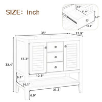 36" Bathroom Vanity Without Sink Top, Free Standing Bathroom Vanity Cabinet with 2 Cabinets, 2 Drawers and 1 Open Shelf, Solid Wood Bathroom Vanity with Adjustable Shelves & Soft Closing Doors, White