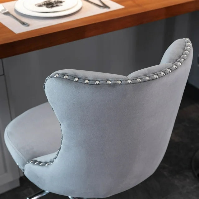Counter Height Bar Stools Set of 2, Swivel Velvet Barstools Adjusatble Seat Height from 25-33 Inch, Modern Upholstered Bar Stools with High Back and Metal Leg for Home Pub Kitchen Island, Gray+Sliver