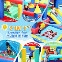 7 in 1 Inflatable Bounce House,Bouncy House with Ball Pit for Kids Indoor Outdoor Party Family Fun,Obstacles,Toddler Jump Bouncy Castle with Ball Pit for Birthday Party Gifts