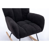 Modern Teddy Fabric Nursery Rocking Chair, Wingback Glider Rocker Accent Chair with Solid Wood Base Metal Frame for Bedroom, Living Room, Porch, Office, Black