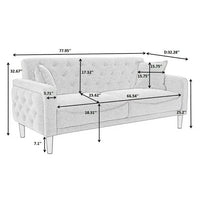 78inch PU Leather Sofa, Mid-Century Modern Button Tufted Couch with 2 Pillows and Armrest, 3-seater Sofa for Living Room Bedroom Office, Black
