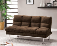 Triple Tree Contemporary Style Futon Sofa Bed Microfabric Converted Into Bed Wit Extra Leg Support Chrome Base Legs Dark Brown Finish