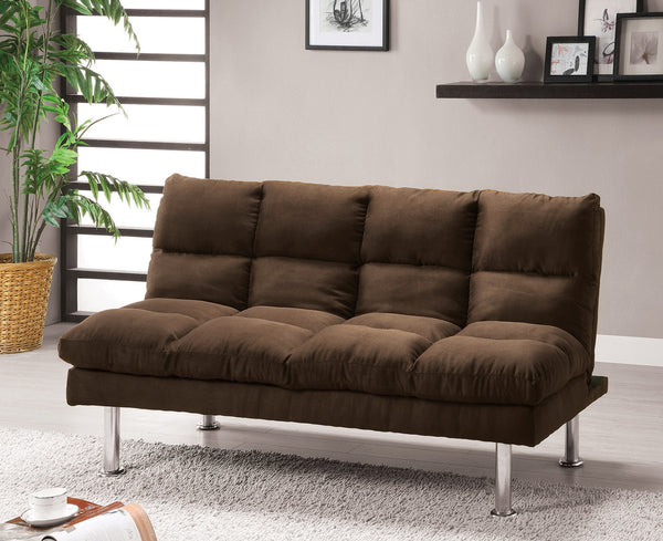 Triple Tree Contemporary Style Futon Sofa Bed Microfabric Converted Into Bed Wit Extra Leg Support Chrome Base Legs Dark Brown Finish