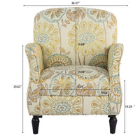 Accent Chairs, Single Sofa Chairs Upholstered Fabric Armchair with Gourd Shape Tapered Birch Wood Legs, Floral Pattern Armchair Comfy Reading Chair for Living Room Bedroom, Beige