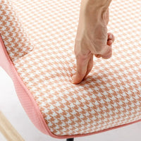 Cotton Linen Fabric Nursery Rocking Armchair with Head Pillow, Houndstooth Glider Rocker with Solid Wood Base for Living Room, Bedroom, Baby Room, Pink