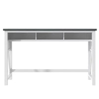 Dining Table Set for 3, Farmhouse Counter Height 4-Piece Dining Table Set with Functional Storage, 60" Console Kitchen Table Set with 3 Stools for Small Places Dining Room,White+Gray